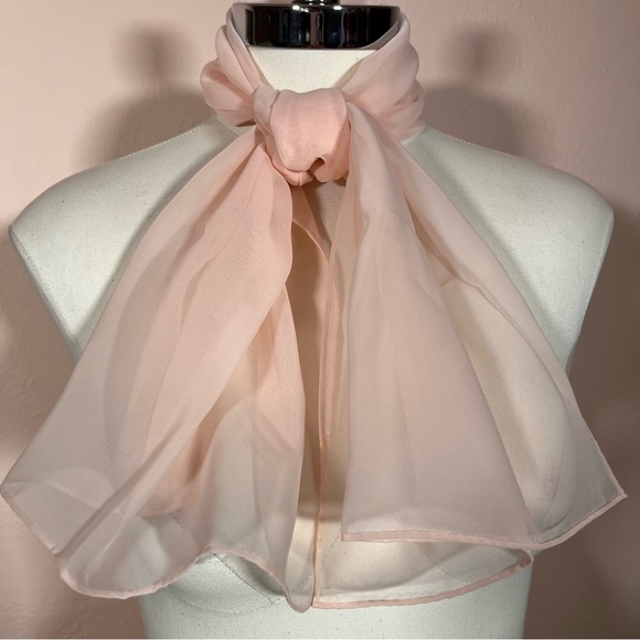 Vintage Accessories - Vintage 60 70 MCM Minimalist Blush fuzzy Peach Semi Sheer Feminine Neck scarf